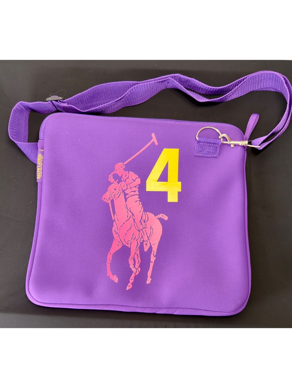 Vintage Ralph Lauren neoprene shoulder bag.  Big pony collection, purple.